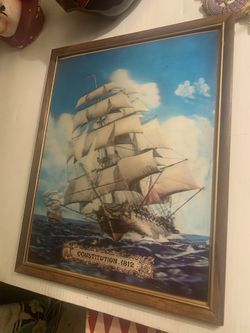 Vintage Framed Ship Print – “Constitution, 1812
