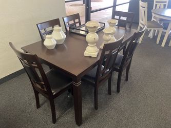 Dark Brown Dining Table Set with 6 Chairs
