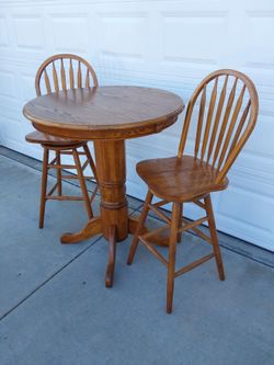 Oak Pub Table with 2 Bar Chairs