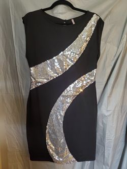 A'gaci Black & Silver Sequence Fitted Dress 