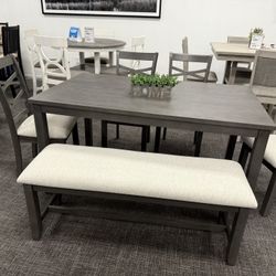 6pc Dining Table Set + Bench - FREE Delivery Promo 