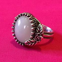 Platinum Plated Rose Engraved Ring