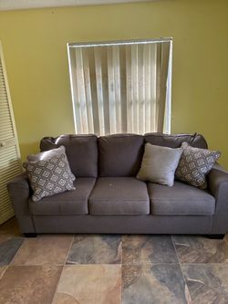 Gray Fabric 3-Seat Sofa with Throw Pillows