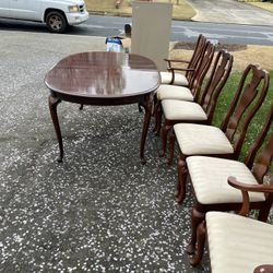 Wooden Dining Table and Chairs Including Middle Leaf