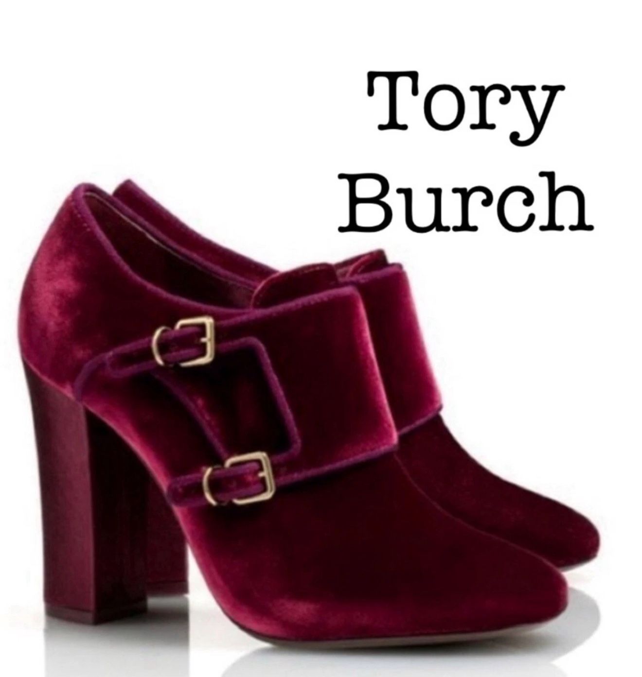 Tory Burch Carley Burgundy Velvet Ankle Boots Size 10