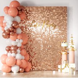 COKAOBE Rose Gold Shimmer Wall Backdrop 24PCS Rose Gold Sequins Backdrop Decoration Panels, Photo Backdrops for Birthday, Anniversary Wedding Engageme