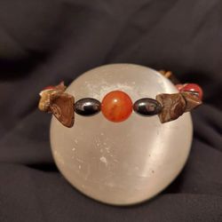Tigers Eye, Hematite, Amber Agate Fire Agate Crystal Bracelet 