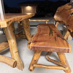 Stunning Alligator Juniper Live- Edge Table & Bench Set “One Of A Kind!”