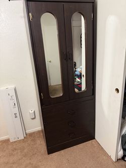 Wooden Wardrobe Armoire with Mirrors & 3 Drawers