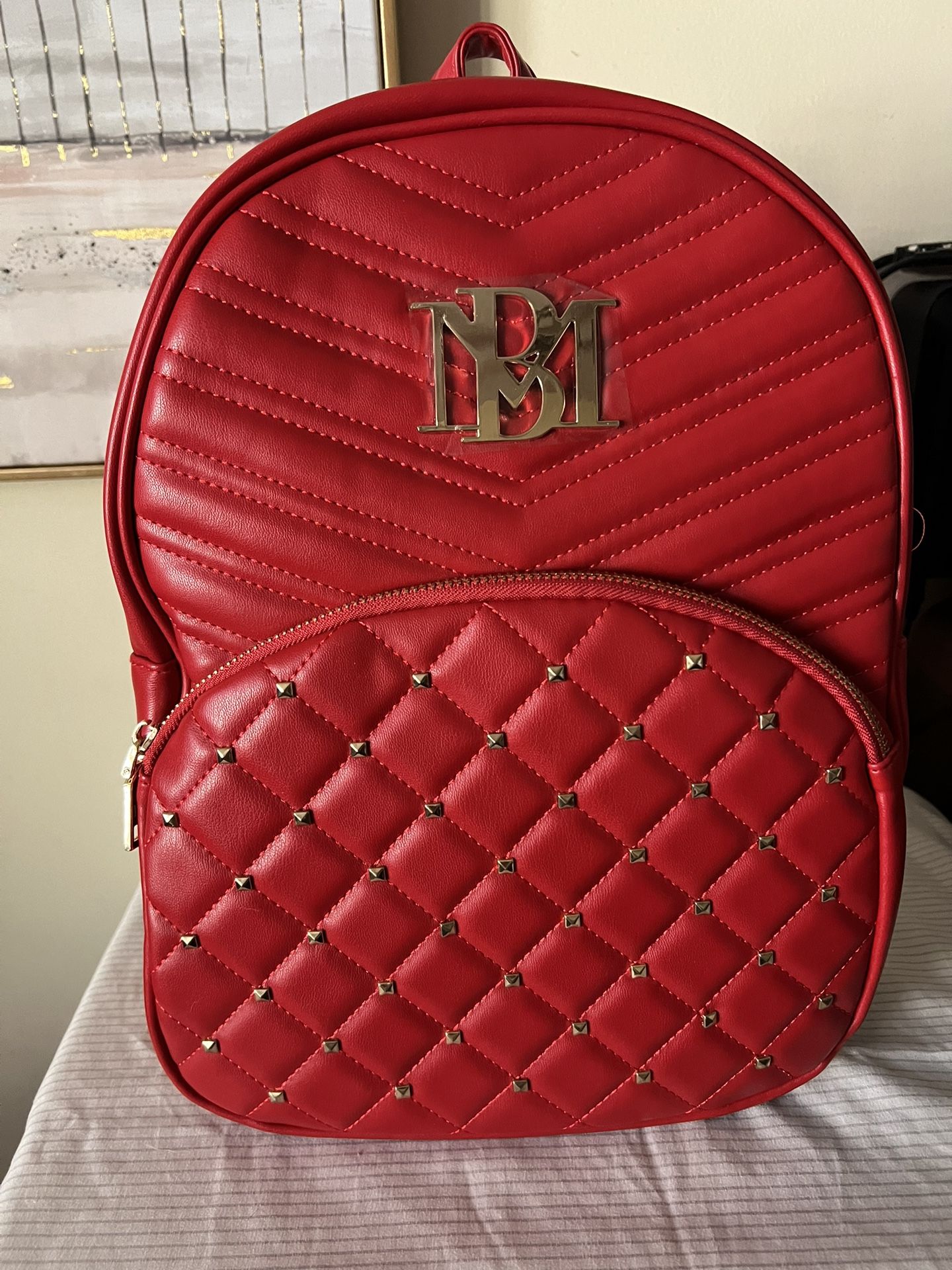 Red Badgley Mischka Studded Backpack