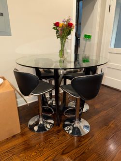 Modern Glass Dining Table Set w/ 4 Adjustable Chair