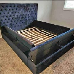 Queen Size Velvet Bed Frame With Storage 