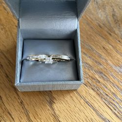 1 Carat Diamond Engagement Ring, 14k Gold Band; 2 Diamond Wedding Bands 