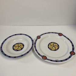Pair Seattle Fish And Crab Platter By Ursula Dodge Round Starbucks Bowl and Dinner Plate