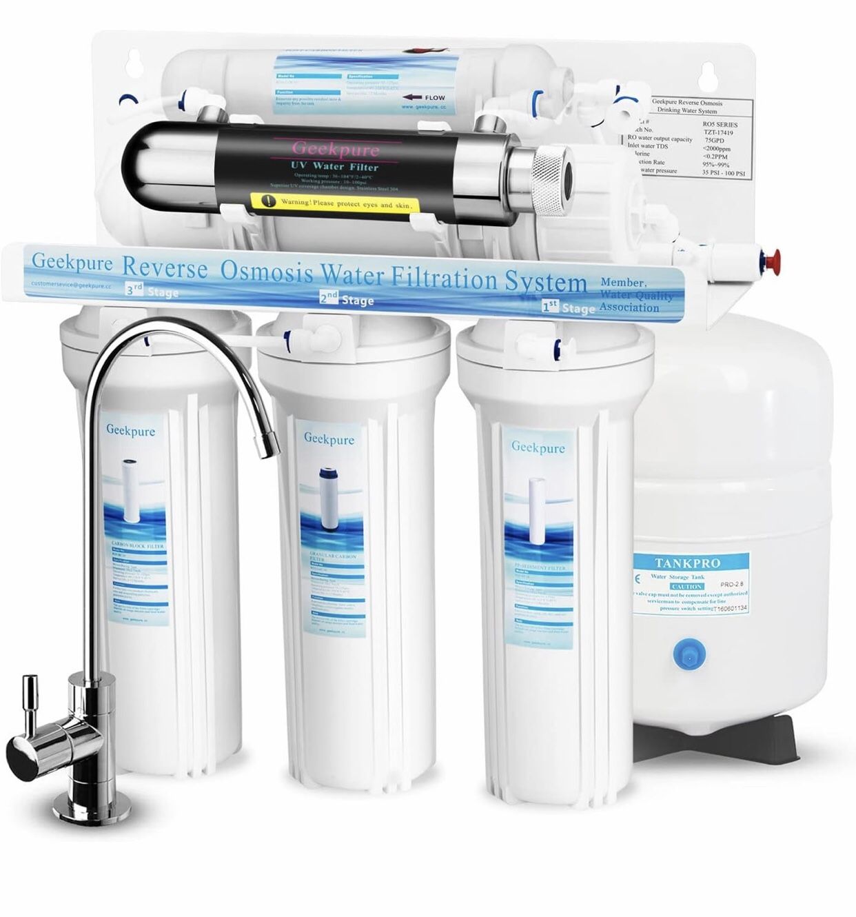 NEW! Geekpure 6 Stage Reverse Osmosis RO Drinking Water Filter System with UV Filter