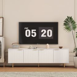 White Modern TV Stand Fluted 68 t, Entertainment Center with Storage Doors, TV Console Media Cabinet, for 55+ Inch TV, Living Room