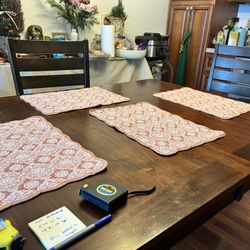 Wooden dining table - 54in (long w/o extension) and 42in (wide) + 4 matching dining chairs