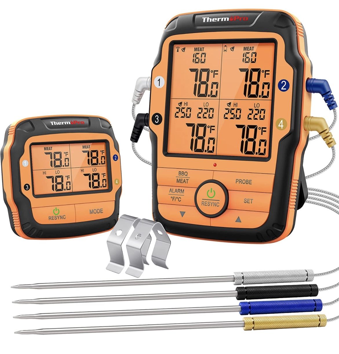 ThermoPro TP27 500 Ft Long Range Wireless Meat Thermometer For Grilling And Smoking With 4 Probes Smoker BBQ Grill