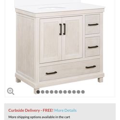 New In Box, Dorel Living Sunnybrooke 36 Inch Bathroom Vanity with Sink in Rustic White