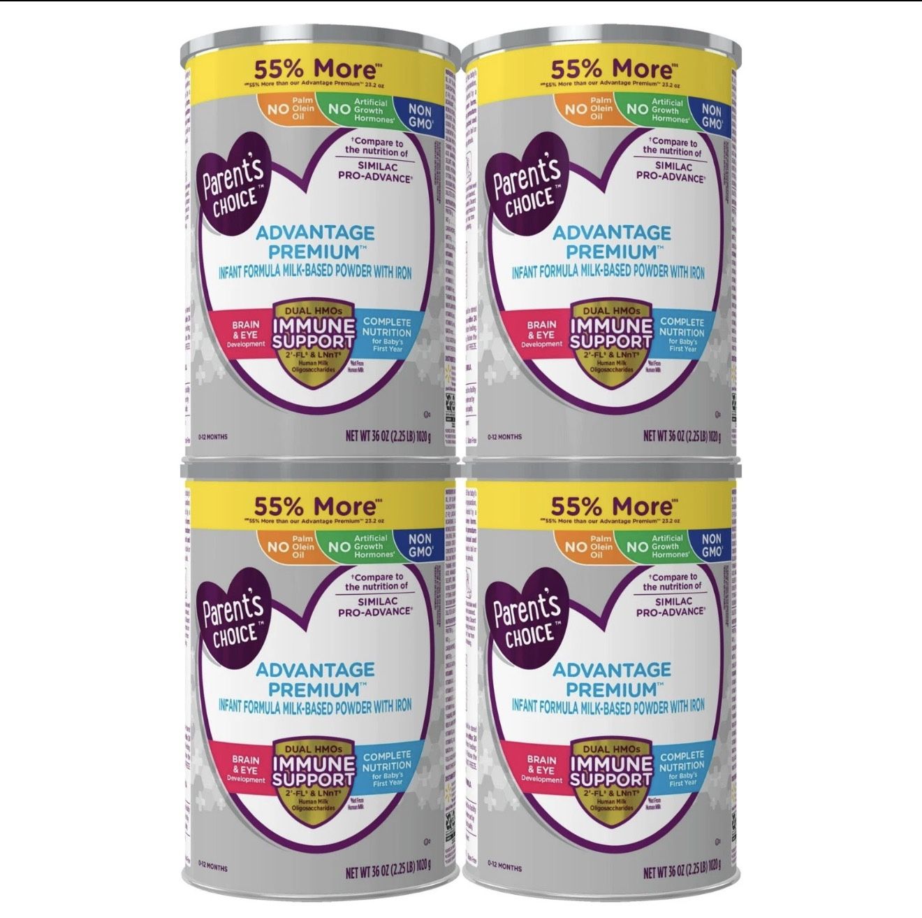 Parent’s Choice Advantage Premium Infant Formula | 36 oz Can (4-Pack) | Dual HMO