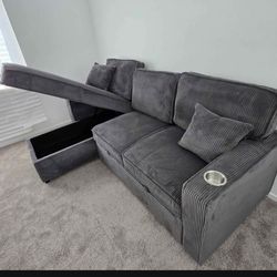 Corduroy pullout bed new in box / cup holder/ usb/ firm price