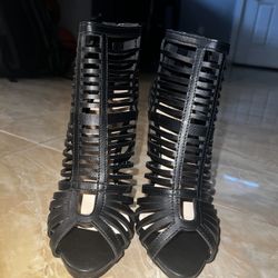 Striped Leather High Heels