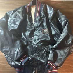 Vintage Authentic Bud Light Beer Satin Jacket Men's Large Blue 1980’s USA