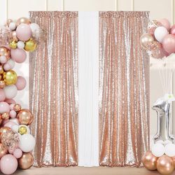Rose Gold Sequin Curtains Set Of 2. 2x8ft Baby Shower Party Birthday 