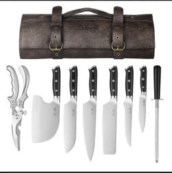 XCHIEF PRO Chef Knife Set — 8-Piece with Leather Roll Bag — Brand New