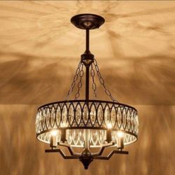 0392: 5-Light Crystal Chandelier Black Flush Mount Ceiling Farmhouse Light Light