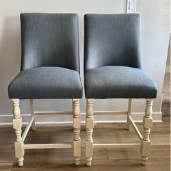 Turned Legs Solid Wood Counter Height Chairs, Set of 2, ivory & gray (Brand New)