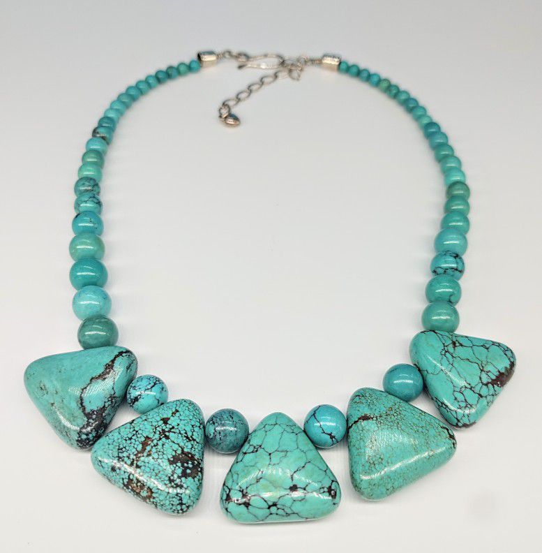 NEW STERLING SILVER JAY KING REAL TURQUOISE NECKLACE SOUTHWEST