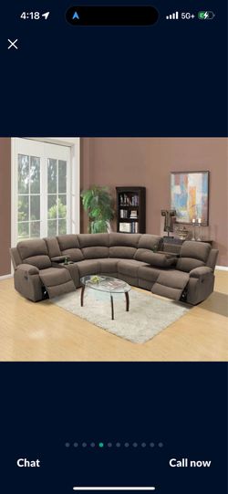 Brown microfiber fully reclining sectional couch