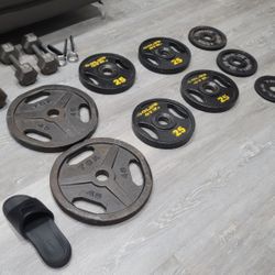 Gym Weight Set Complete With Olympic Bench And Squat Rack + Elliptical Machine