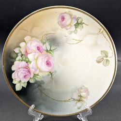 Antique Thomas Sevres Bavaria Mentone Roses Hand Painted 8" Plate *SIGNED