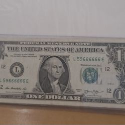 (6 DIGIT REPEATER) $1.00 FANCY DOLLAR BILL SERIAL NUMBER L (contact info removed)6 E Year 2013