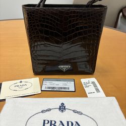 Prada Brown Crocodile Embossed leather mini tote bag