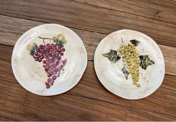 2 Cabernet Hand Painted Collection Semi scalloped rippled plates