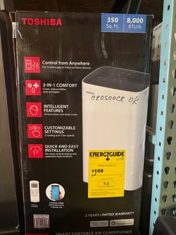 Box air conditioner portable Toshiba 8000 btu 350 sq ft