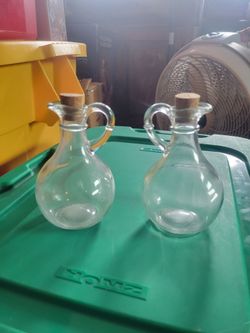 Glass Oil and Vinegar Bottles with Cork Stoppers – Set of 2