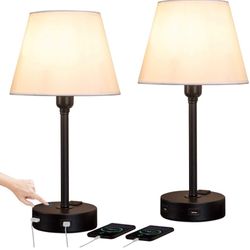 Touch Control Table Lamp Built In USB Ac Outlet LED Bulbs INCLUDED