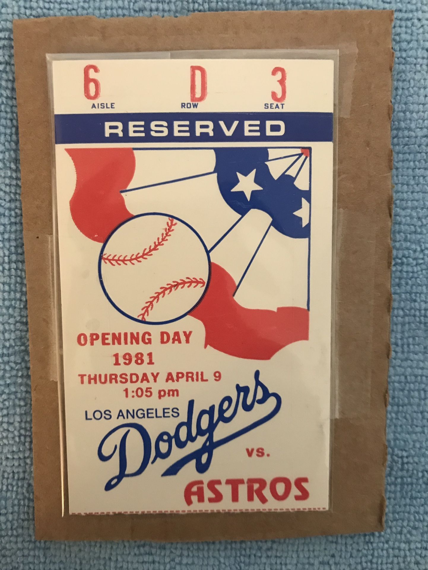 Dodgers 1981 Opening Day Ticket Stub