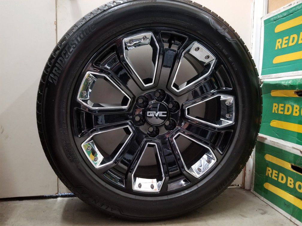 OEM 22" GMC Denali Escalade Yukon Sierra Factory Wheels Rims Black Bridgestone Tires