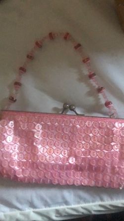 Vintage Pink Button Beaded Clutch Purse