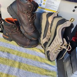 Timberland Pro Anti-fatigue Steel Toe Boots And Skechers Air Cooled Memory Foam Shoes "Both Are Size 14" "$95 For Both"
