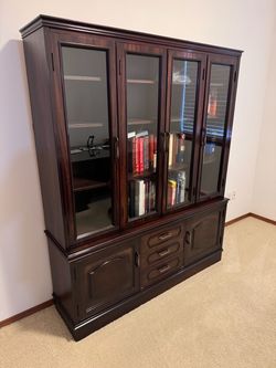 Professional desk/ glass top and hutch set