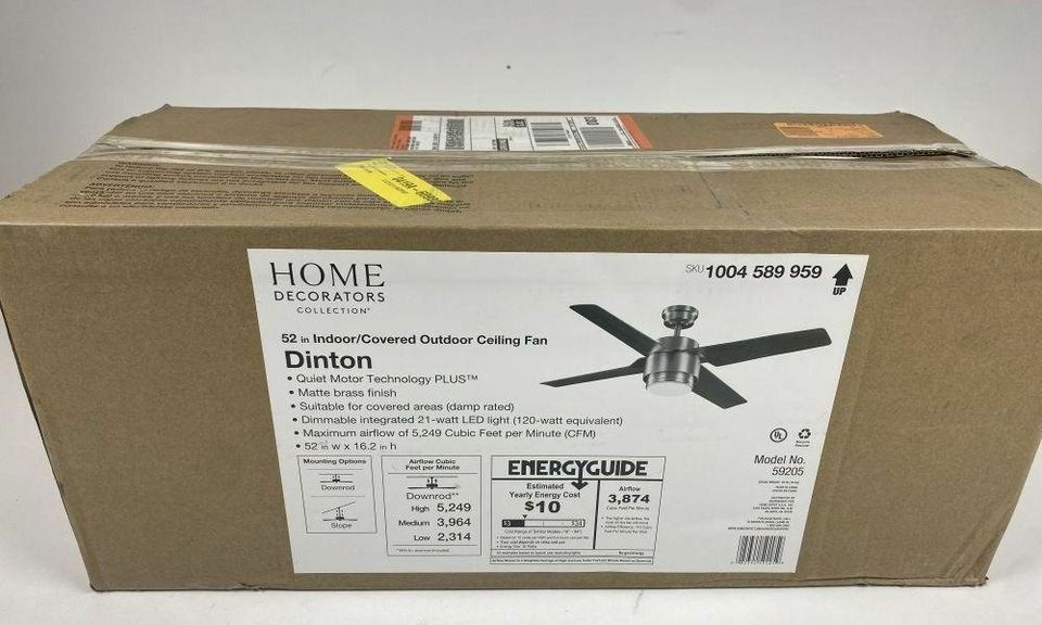 NEVER USED 52 in. LED Matte Brass Ceiling Fan with Light Kit &Remote Control