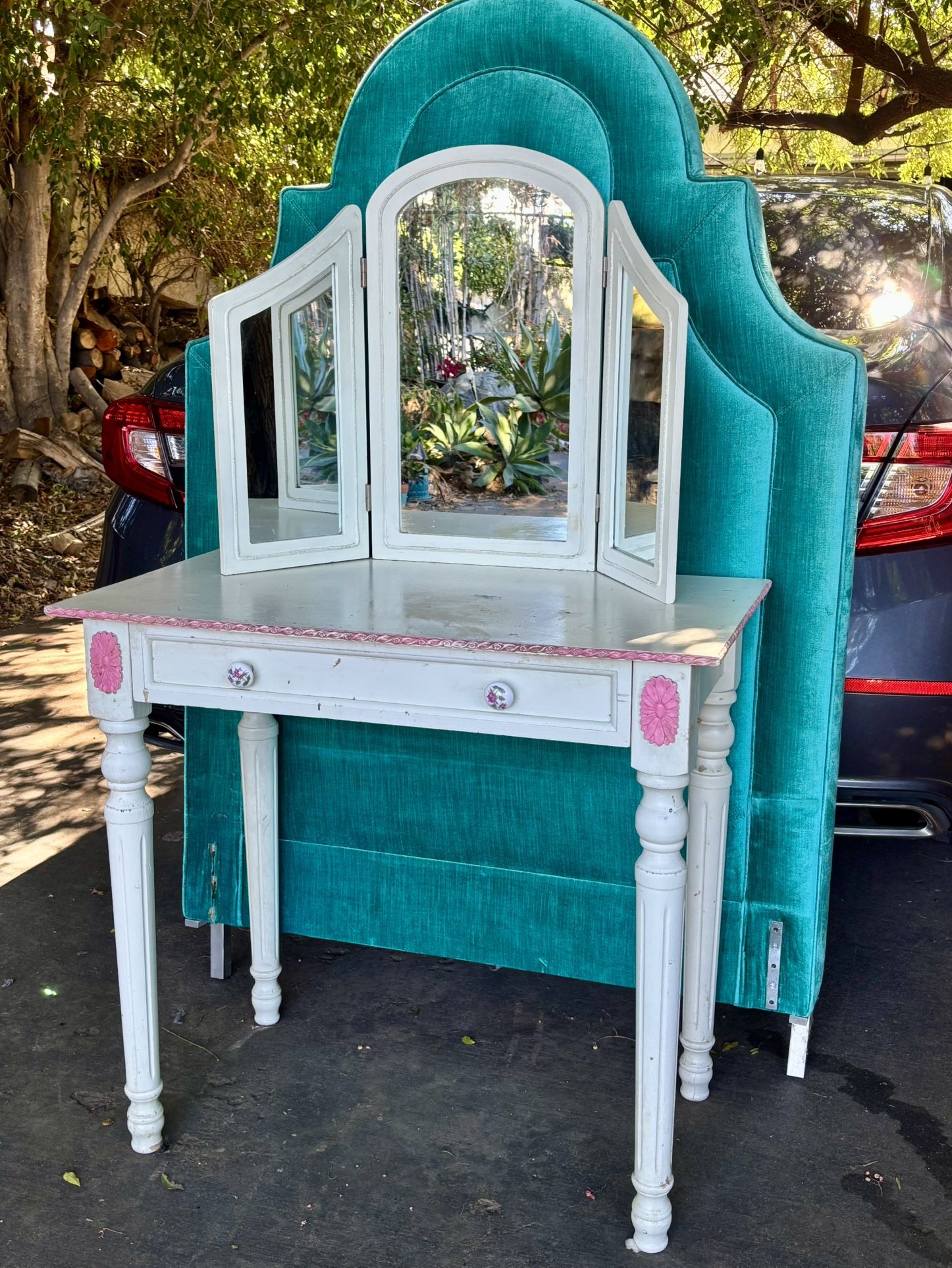 Vintage Pink And White Vanity