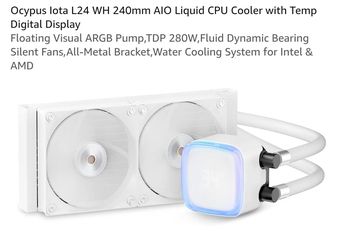 Ocypus Iota L24 WH 240mm AIO Liquid CPU Cooler with Temp Digital Display
Floating Visual ARGB Pump,TDP 280W,Fluid Dynamic Bearing Silent Fans,All-Meta