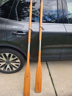 Pair of Wooden Boat Oars with Oarlocks